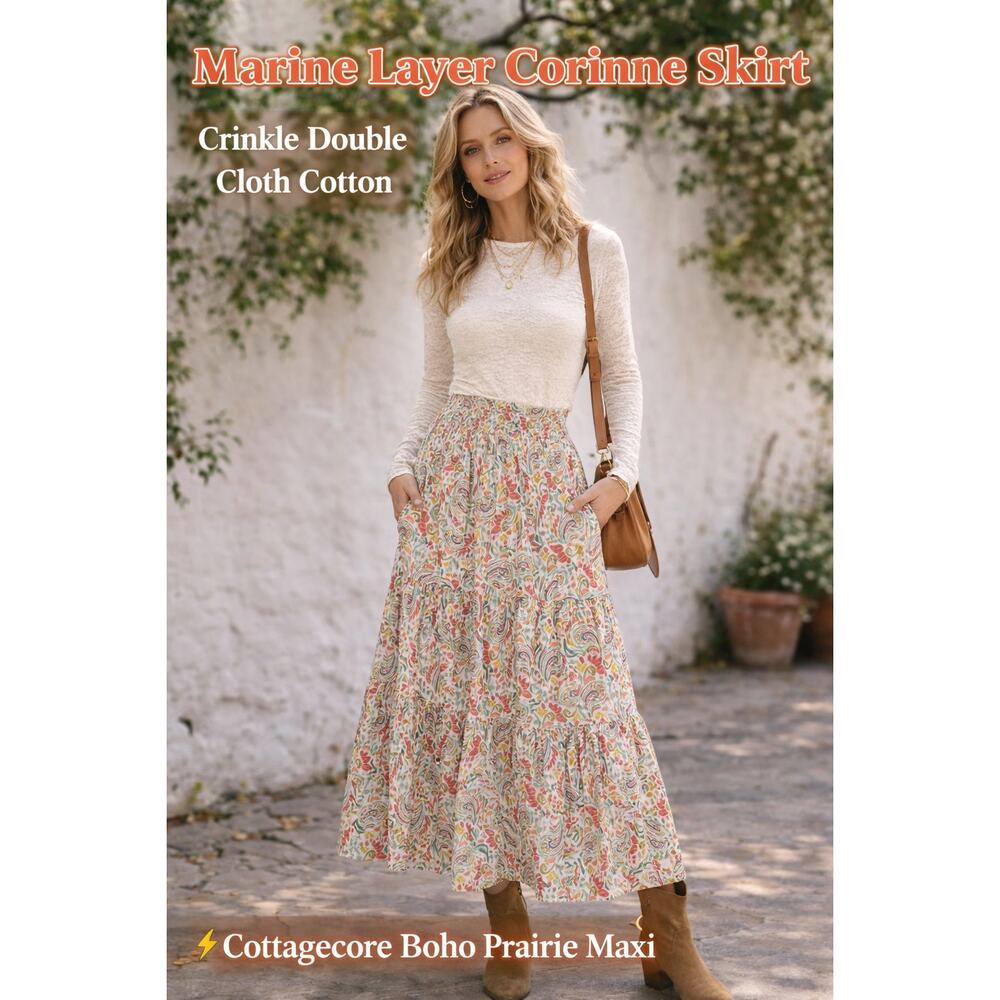 Marine Layer Corinne Maxi Skirt Paisley Double Cloth Cotton Boho Prairie Size S